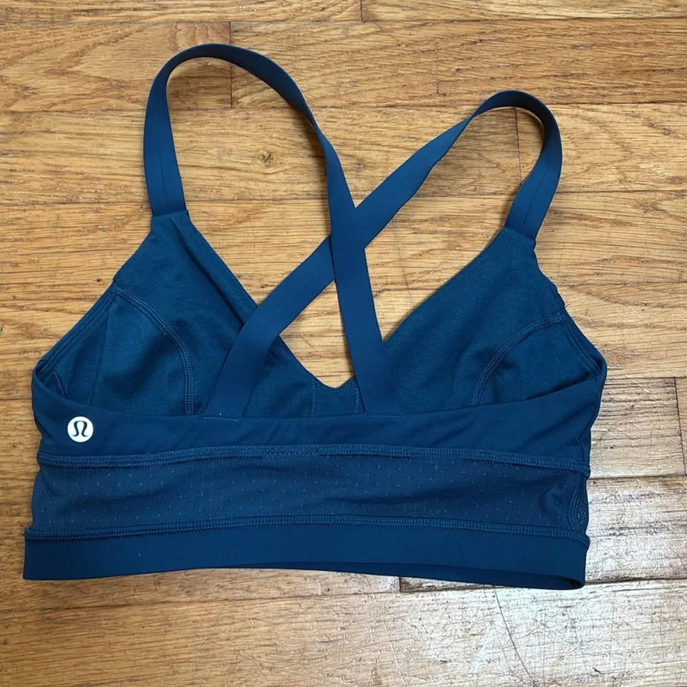 Lululemon Athletica Long Line Poseidon Teal Mesh Cross Back Sports Bra
